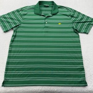 Masters Performance Golf Polo Shirt Mens XL Green White Striped Short Sleeve